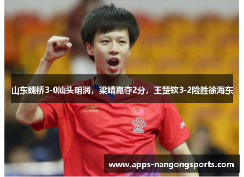山东魏桥3-0汕头明润，梁靖崑夺2分，王楚钦3-2险胜徐海东